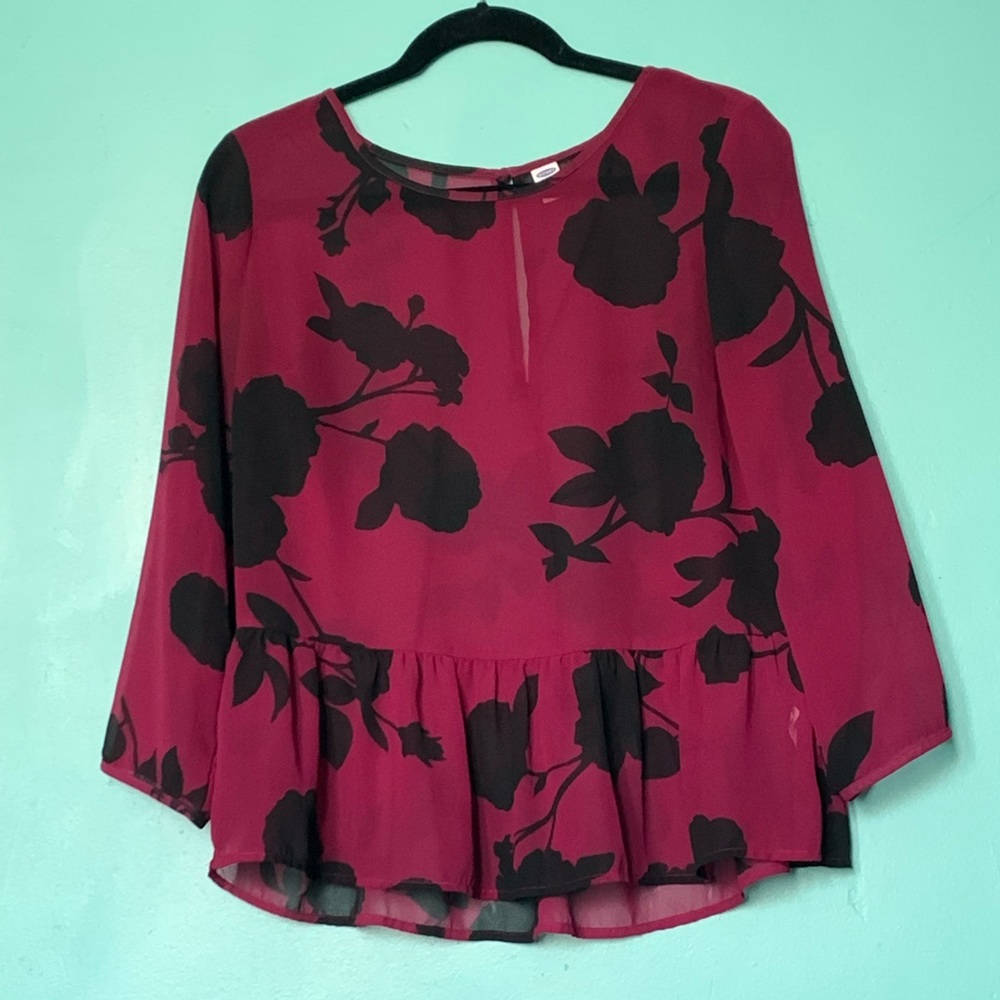 Old Navy Fuchsia See Through Floral Blouse